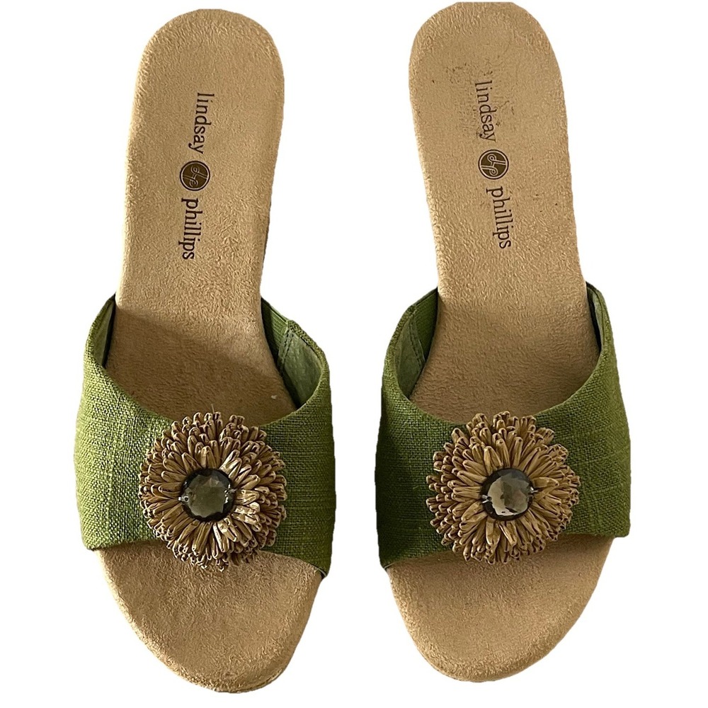 Lindsay Phillips Womens 8 Green Platform Wedge‎ Slide Sandals Comfort Heel